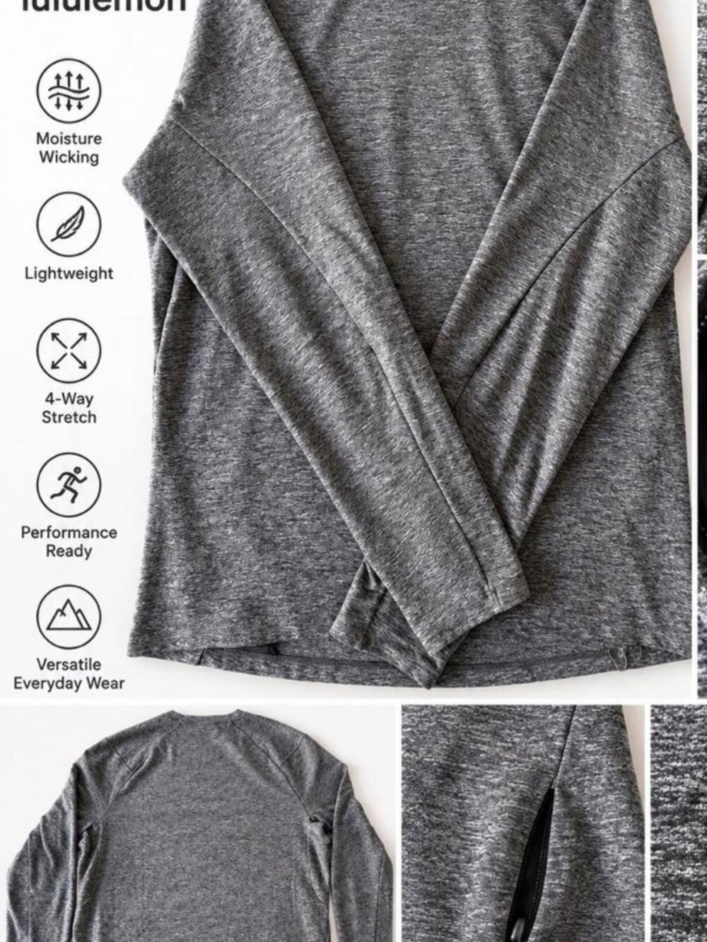 Lululemon Longsleeve Athletic Shirt Gray Size Large Style LM3AJBSU30317